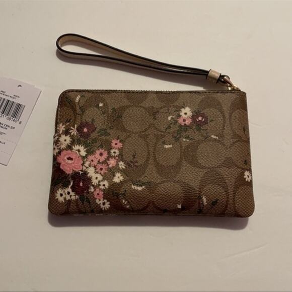 Coach Floral Corner Zip in Signature Canvas Wristlet - Picture 3 of 7